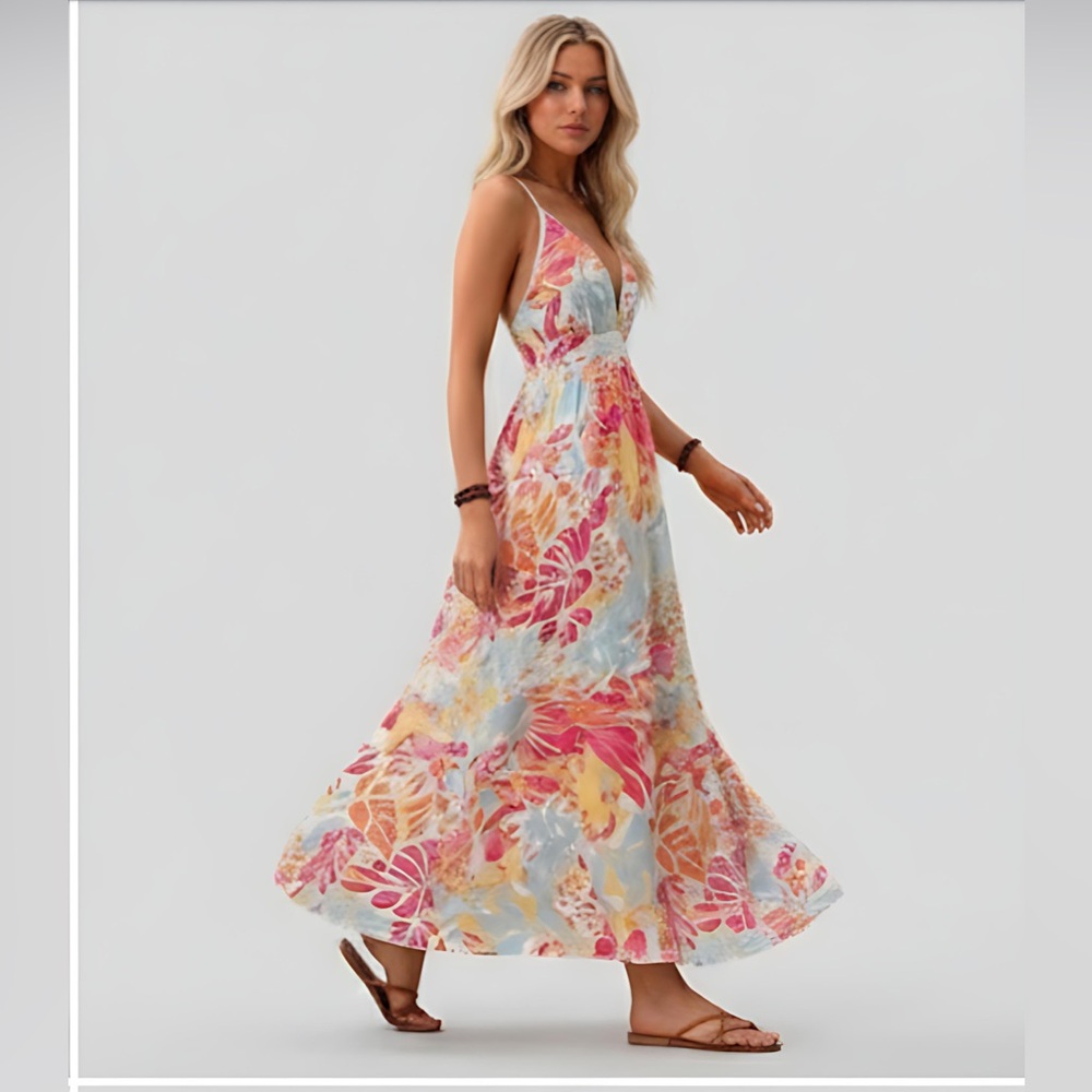 Criss Cross Tropical Print Maxi Dress - Picture 5 of 8